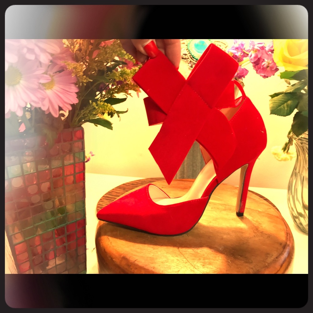 Red Ankle Wrap Stilettos